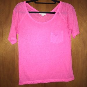 Hot pink short sleeve top.